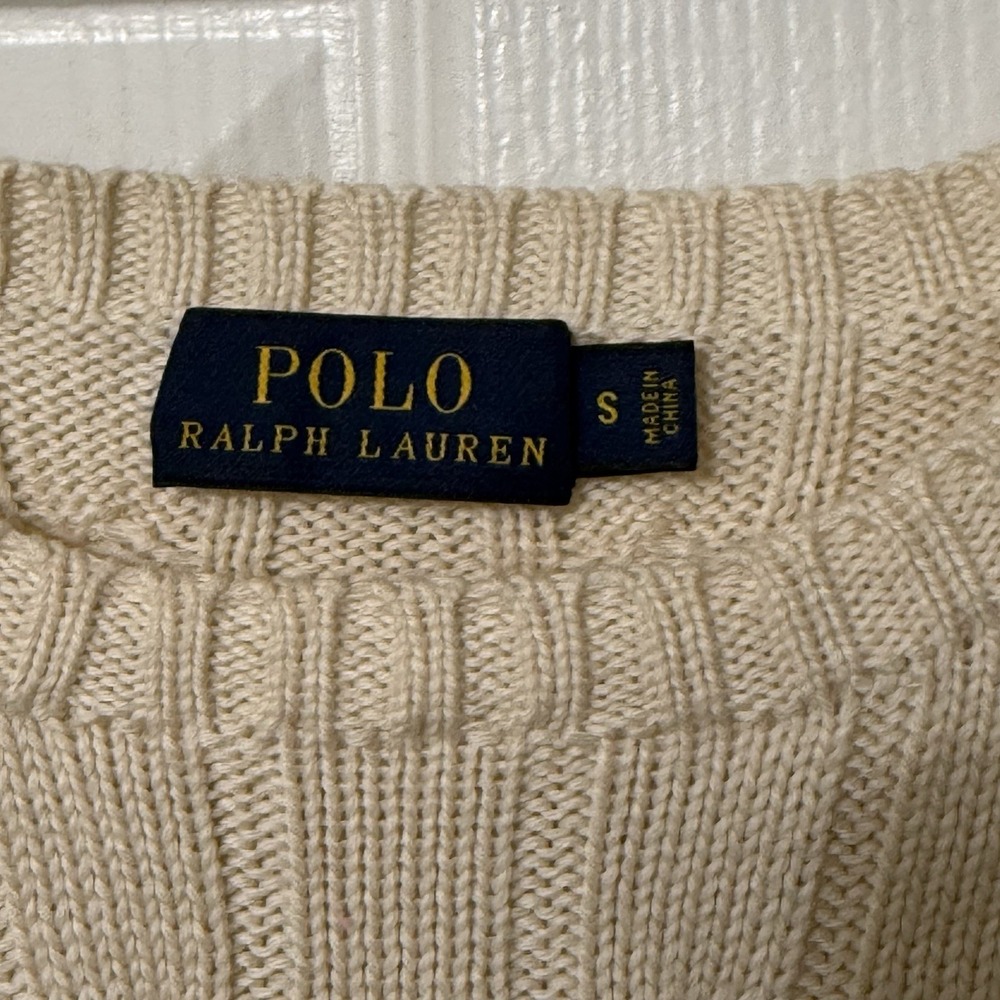 Ralph Lauren Cable Knit Sweater Women S Cream Lambswool Sport Crewneck Pony Prep - Picture 3 of 3